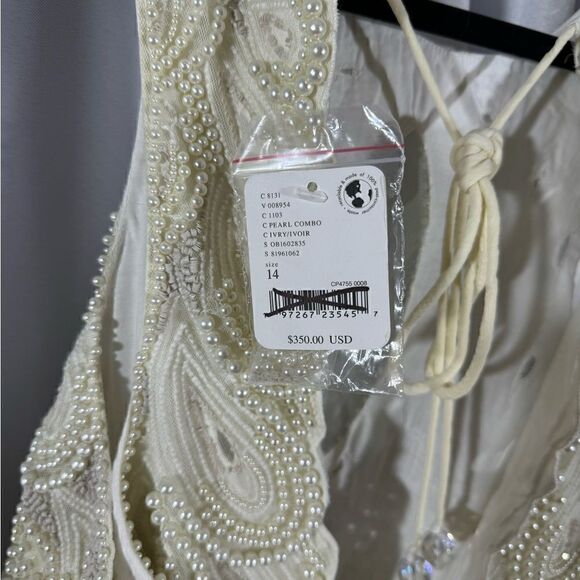 FREE PEOPLE PEARLIE MINI DRESS IN PEARL CREAM COMBO CHIFFON NWT SIZE 14 - Picture 8 of 9